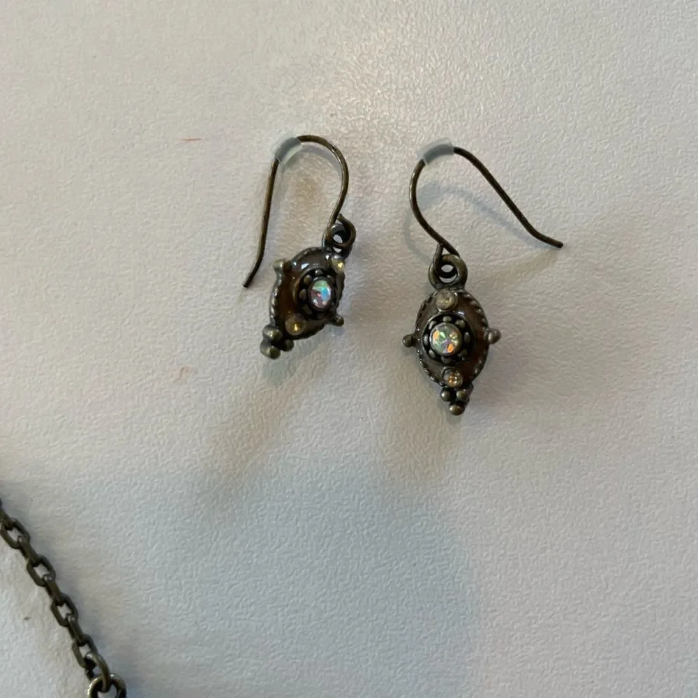 NIB Avon Topaz Color Y Necklace & Dangle Earrings Burnished Metal - Picture 8 of 10